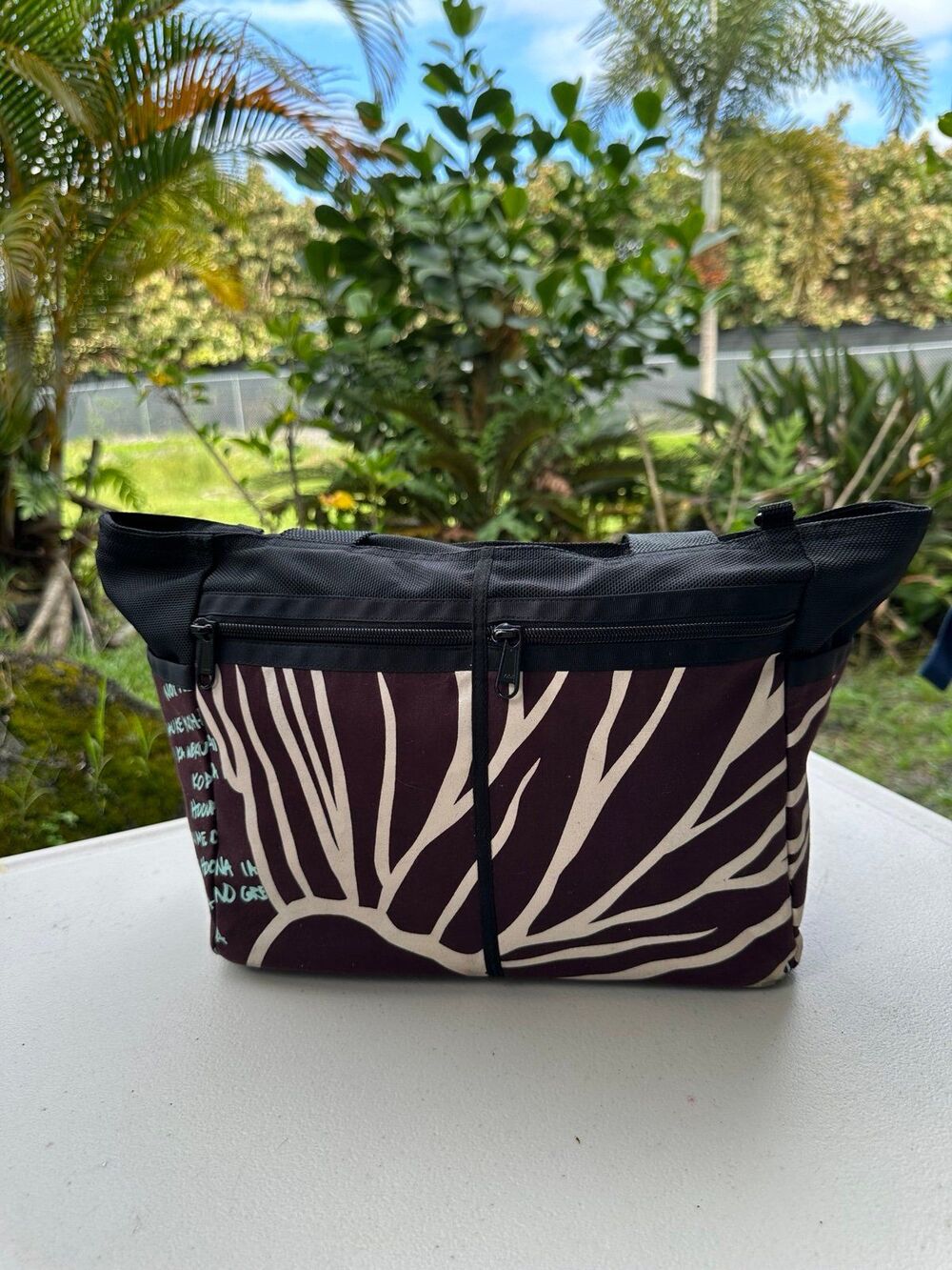 Handmade Sig Zane Olelo Hawaii Material Hawaiian Tropical Zipper Beach Bag Tote